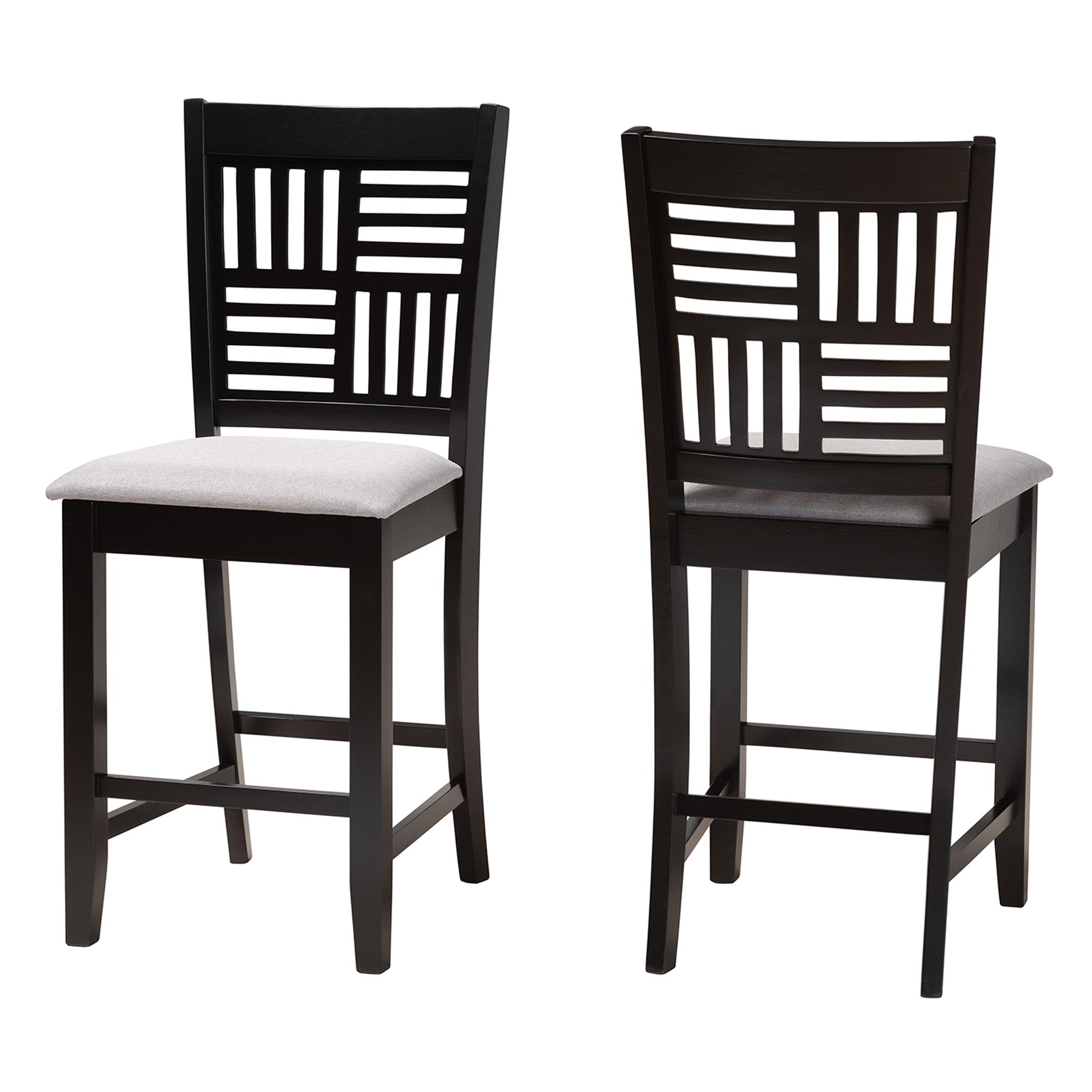 Baxton Studio Deanna Modern Grey Fabric and Dark Brown Finished Wood 2-Piece Counter Stool Set